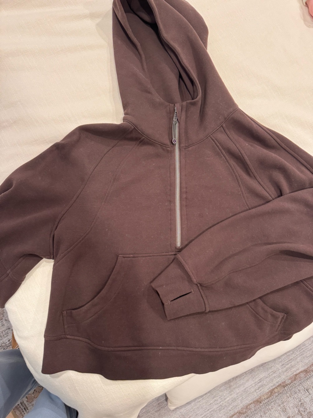 Brown Half-Zip Hooded Pullover